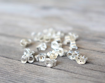 Earring Backings Sterling Silver 20 units , Replacement Earring Back , Ear Nuts , Stud Locks , Push Back 925 Sterling Silver