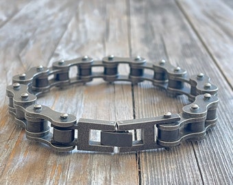 Bracelet chaîne de vélo vintage en acier inoxydable pour homme unisexe - Accessoires bijoux moto - Chaîne de vélo tendance pour les passionnés de cyclisme