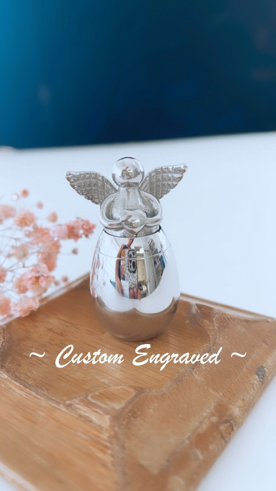 Custom Engraved Angel Memorial Keepsake Stainless Steel Cremation Urn for Ashes - 2 Sizes Available - Minature Urn - Personalized Small Urn