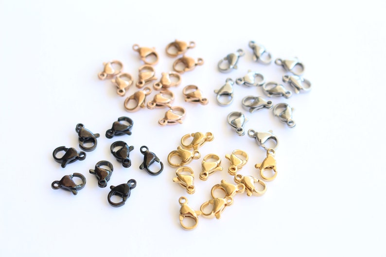 Lobster Closures Clasps 18k Gold , 25 closures Rose Gold , Black over Stainless Steel Various Sizes and Quantities image 6