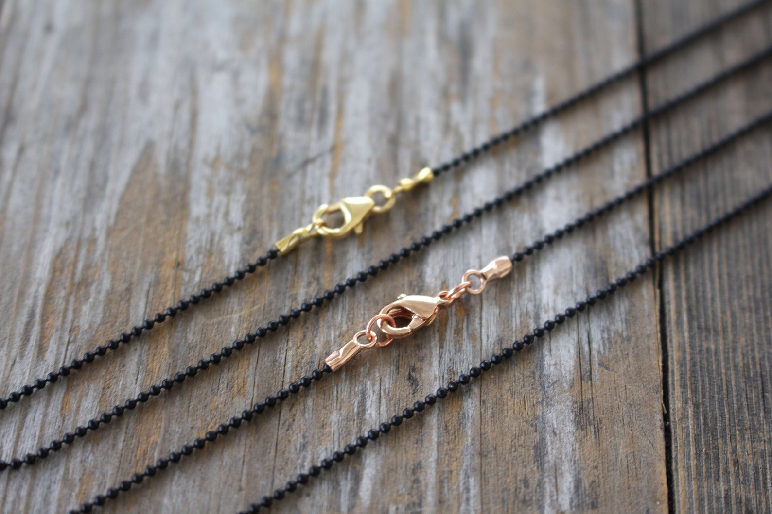 Black Ball Chain Necklace With Gold or Rose Gold Closure 1mm Etsy