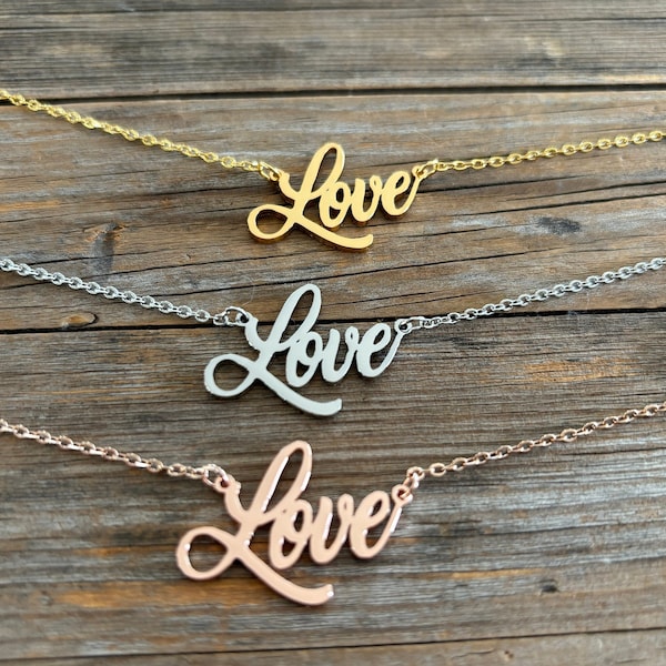 Love Script Necklace Gold Stainless Steel Adjustable Handwriting Script Necklace Stainless Steel Silver Rosegold Unisex for Everyday Jewelry