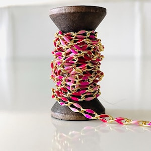 Permanent Jewelry Enamel 18k Gold Chains - Pink Red and Gold - Wholesale Bulk Chains By the Foot