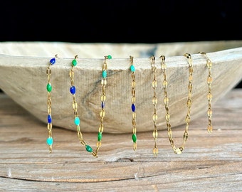 Stainless Steel Lip Chain Blue Green Turquoise Enamel Gold Wholesale Bulk Chain By The Foot Permanent Jewelry No Fade Waterproof Sweatproof