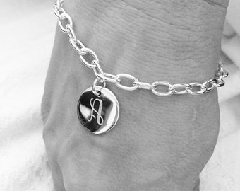 Initial Monogram Bracelet Chain Link 925 Sterling Silver - Personalized Jewelry