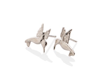 Silver Hummingbird Earrings 925 Sterling Silver , Hummingbird Stud Earrings