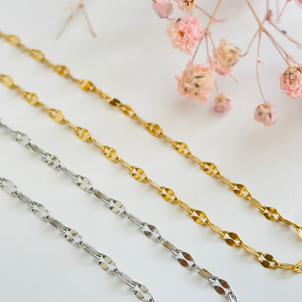 Gold and Silver Stainless Steel Specialty Chains Permanent Jewelry Wholesale Bulk 2 Meter 6.5 Feet No Fade or Tarnish Sweatproof Waterproof