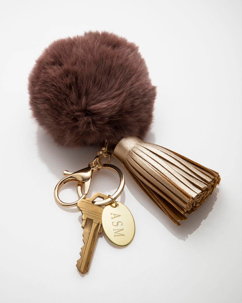 Pom Pom Keychain Personalized Leather Tassel Fur Pom Pom Etsy