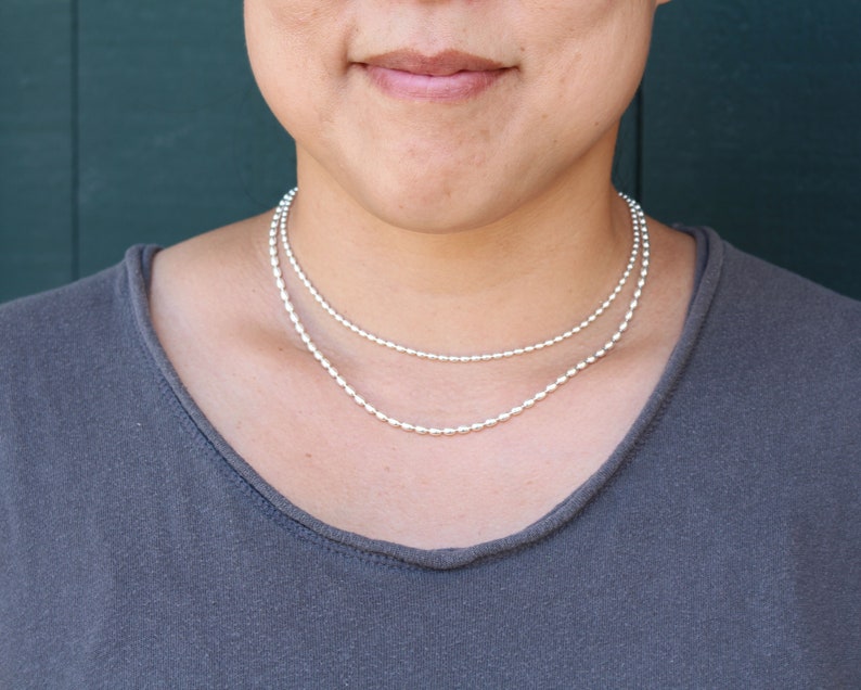 Silver Oval Bead Necklace 925 Sterling Silver Necklaces Etsy