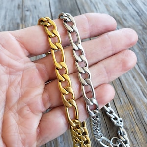 No Tarnish Silver Figaro Chain Necklace for Men - Waterproof - 18k Gold and Silver Figaro Chain - Stainless Steel Chains - 5mm 7.5mm