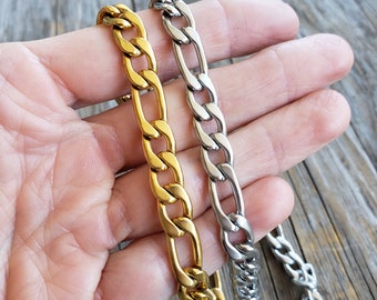 No Tarnish Gold Silver Figaro Chain Necklaces for Men - Waterproof - Stainless Steel Chains - 5mm 7.5mm