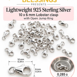 Lobster Clasp Claw Closures 10 units 10 mm - Findings 925 Sterling Silver - Bulk Wholesale