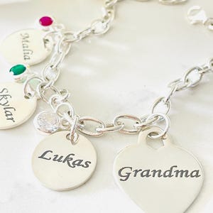 Grandmother Bracelet - Silver Grandma Bracelet - Personalized Name Gift for Grandma - Engraved Birthstone Bracelet 925 Sterling Silver
