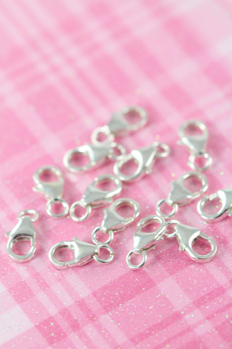 Lobster Clasp , Lobster Claw Clasp Closures 10 units 10 mm Spring Ring Clasp 925 Sterling Silver Bulk Closures image 3