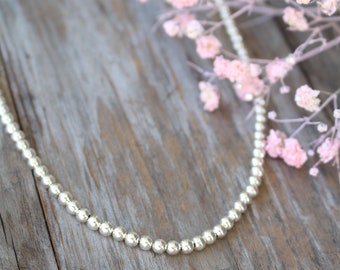Sterling Silver Bead Necklace - Dainty 4mm Ball Chain