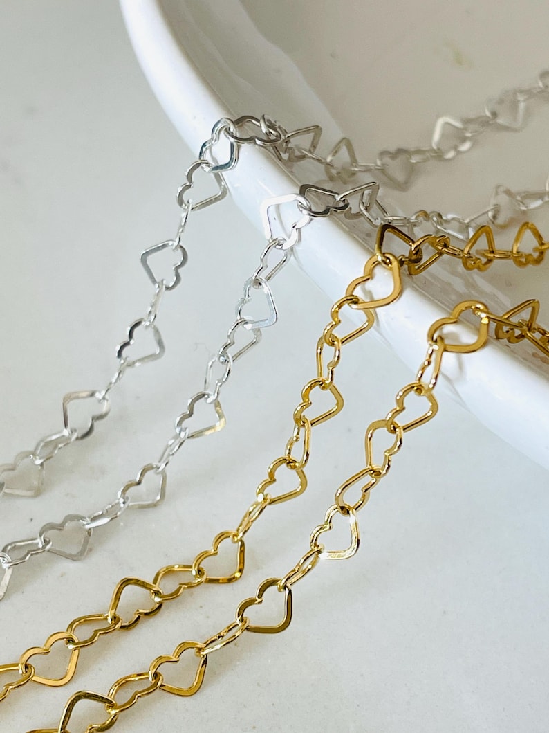 Sterling Silver Heart Chain – 18k Gold PVD Plated, DIY Jewelry Making ...