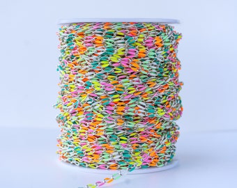 Enamel Chains Silver - Multi Color Neon Black White - Wholesale Bulk Rolo Chain on Spool , For Permanent Jewelry Making Supplies