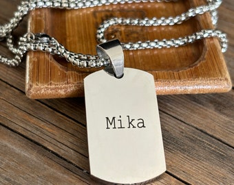 Dogtag Urn Necklace Unisex Silver - Custom Engraved Cremation Memorial Jewelry for Ashes - Stainless Steel - Commemoration Keepsake Jewelry