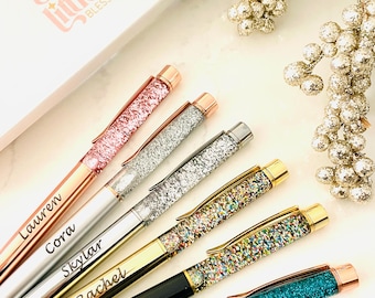 Glitzer Stift - Personalisierter Laser gravierter Roségold Glitzer Stift - Geburtstagsgeschenk - Brautjungfern Geschenke - Girl Boss Stift - Erhöhter Stift