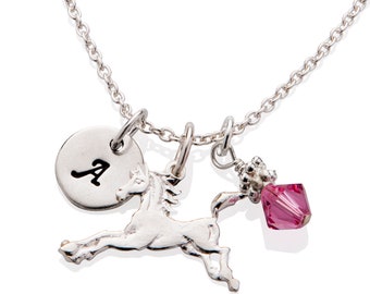 Girl Horse Necklace - Personalized Girl Birthday Gift Idea - 925 Sterling Silver