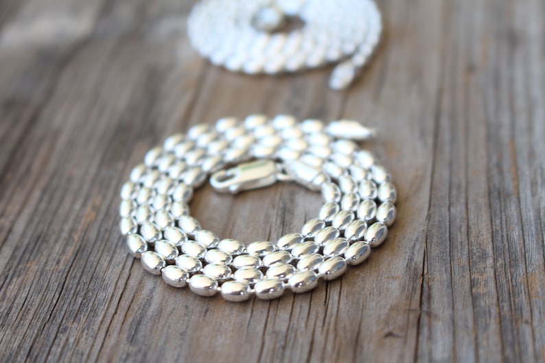 Silver Oval Bead Necklace 925 Sterling Silver Necklaces Etsy
