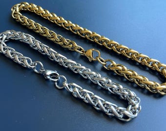 Tarnish Free Bracelet Gold Silver Men Women - Waterproof Hypoallergenic Stainless Steel Chain Bracelet - Waterproof Sweatproof - Wheat Woven