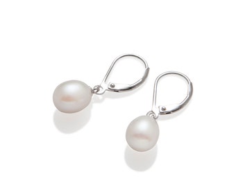 Everyday Jewelry Pearl Earrings French Earrings Various Colors Gift for Her White Silver Pink Black Pearl Drop Earrings, 925 Sterling Silver