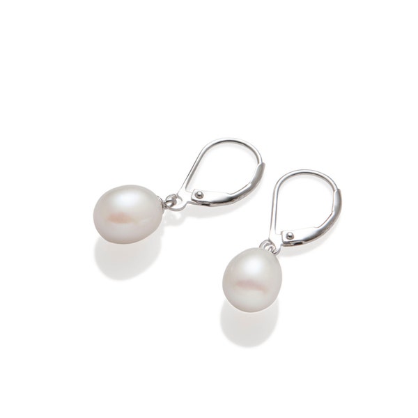 Everyday Jewelry Pearl Earrings French Earrings Various Colors Gift for Her White Silver Pink Black Pearl Drop Earrings, 925 Sterling Silver