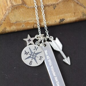 Not All Who Wander are Lost Necklace , Graduation Gift , Wanderlust , 925 Sterling Silver Engraved Jewelry image 2