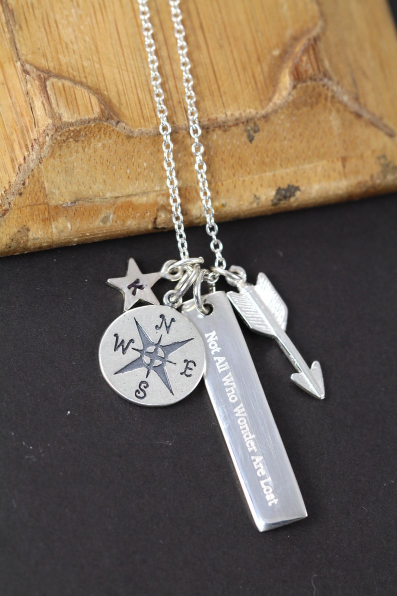 Not All Who Wander are Lost Necklace , Graduation Gift , Wanderlust , 925 Sterling Silver Engraved Jewelry image 2