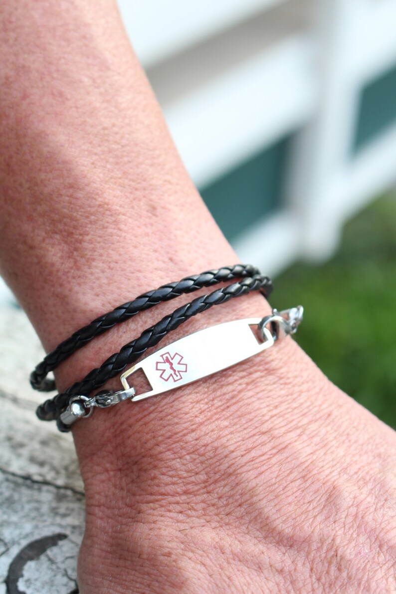 Medical Alert Bracelets for Men Black Leather Stainless Etsy