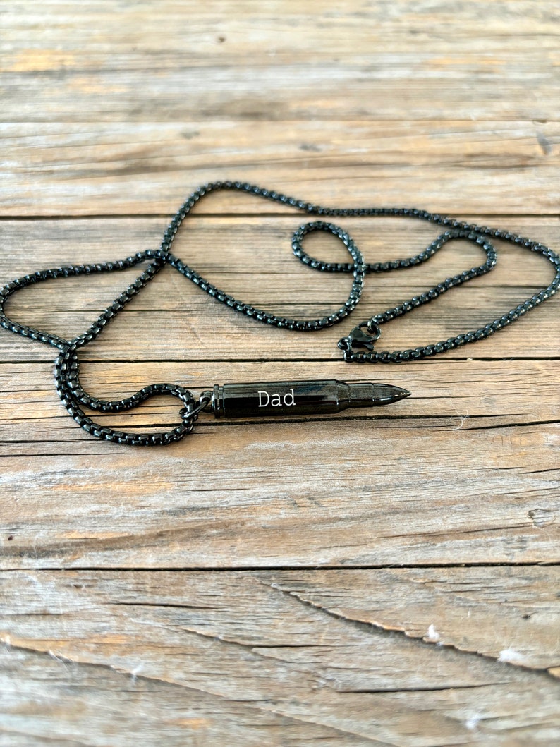 black engraved bullet urn necklace