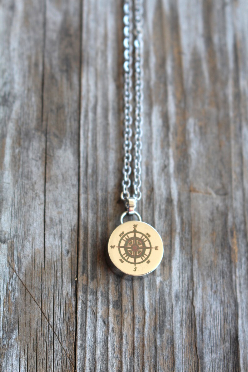 Compass Urn Pendant Necklace Custom Engraved Cremation Etsy