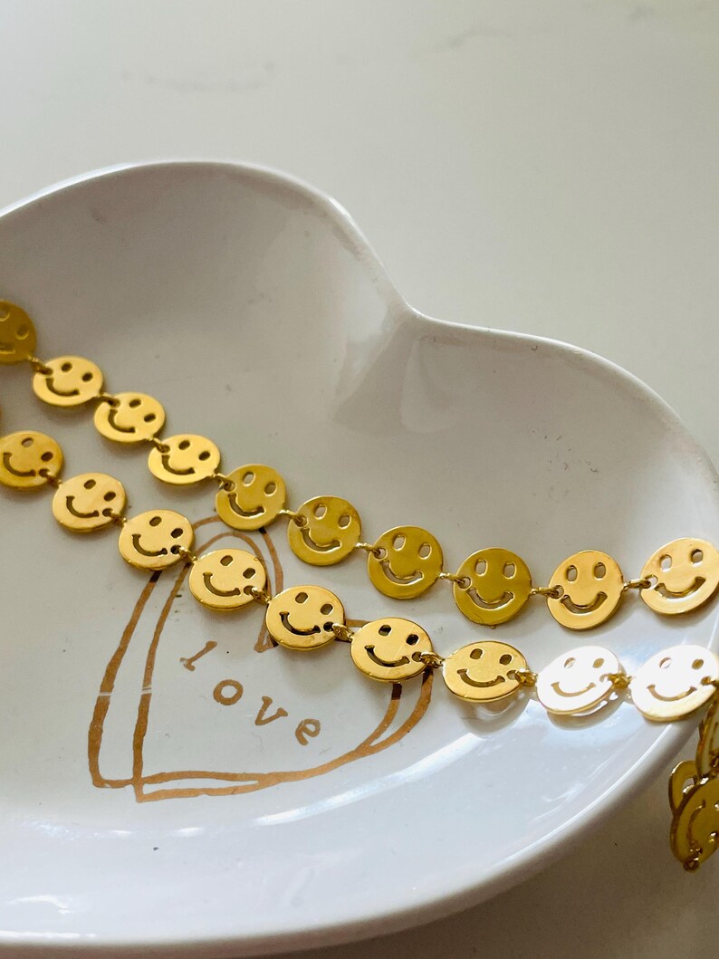 Simley With Chain Permanent Jewelry Making 14k Gold Happy Face Round Smiley Face ...