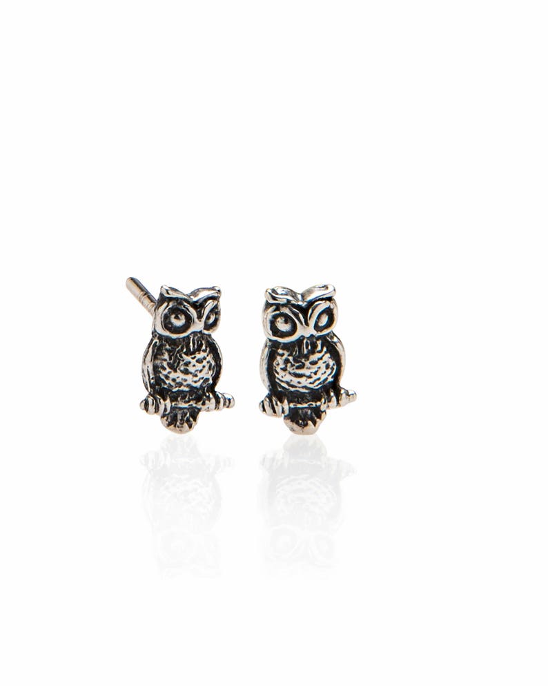 Dainty Silver Owl Earrings Owl Stud Earrings Stocking | Etsy