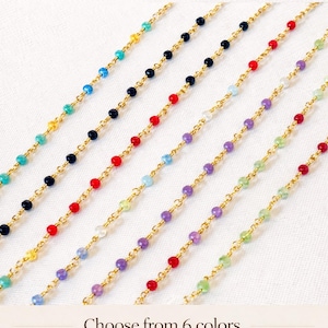 18k Gold Crystal Rosary Bead Chain – Permanent Jewelry Making, Multi Color (Per Foot)