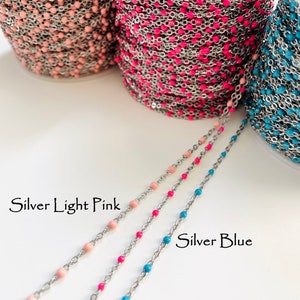 Enamel Ball Chain Satellite Bead Cable Chain Silver Gold Blue Black White Pink Multi Color Turquoise Wholesale Bulk Chain on Spool image 3