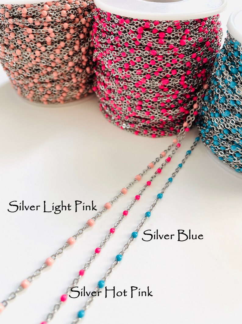 Enamel Ball Chain Satellite Bead Cable Chain Silver Gold Blue Black White Pink Multi Color Turquoise Wholesale Bulk Chain on Spool image 3