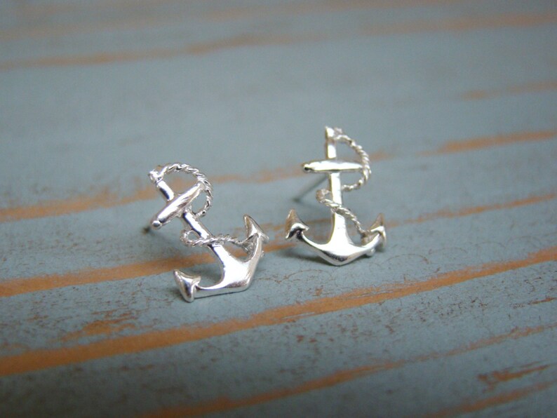 Anchor Stud Earrings Sterling Silver Studs Nautical Jewelry Etsy