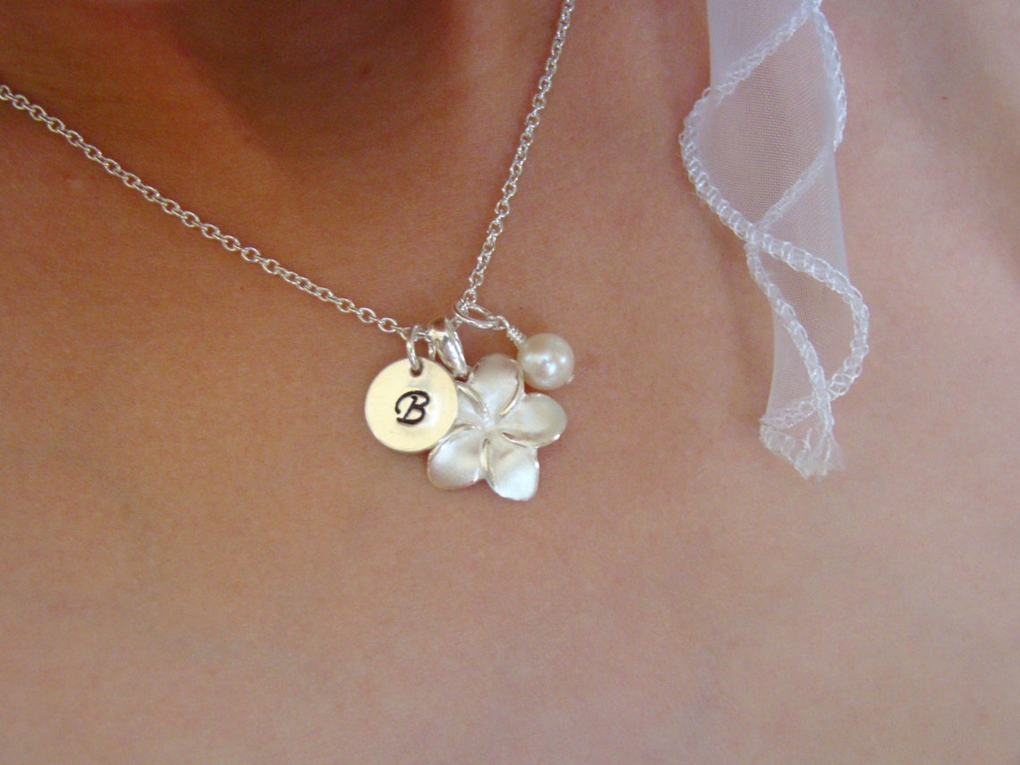 Flower Girl Gift Necklace Personalized with Initial Dainty Etsy