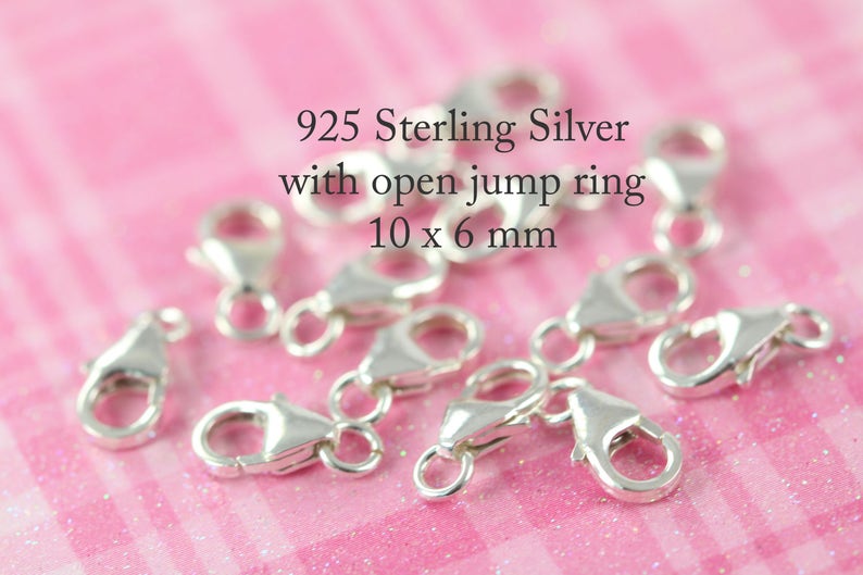 Lobster Clasp , Lobster Claw Clasp Closures 10 units 10 mm Spring Ring Clasp 925 Sterling Silver Bulk Closures image 1