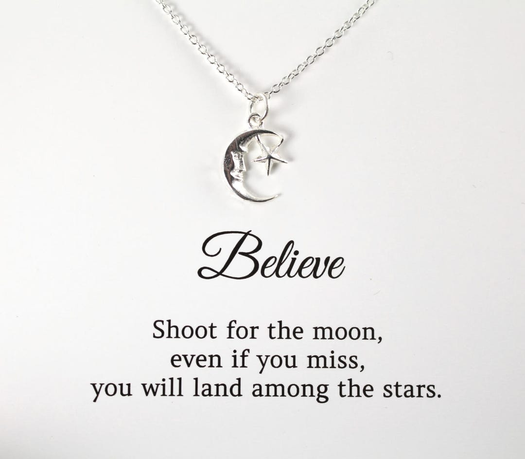 Shoot for the Moon Necklace Inspirational Quote Graduation - Etsy