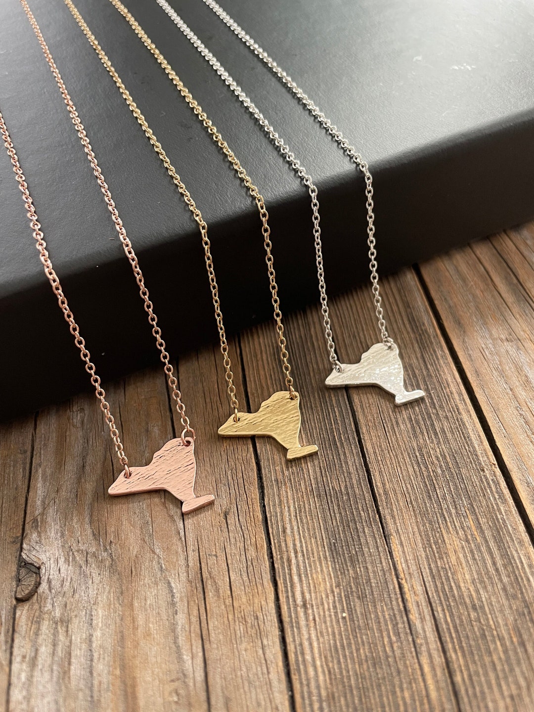New York Necklace Silver Gold Rose Gold State Charm Necklaces Etsy