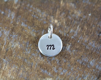 Initial Charm Add-On, 3/8 inch Hand Stamped Sterling Silver Initial Pendant