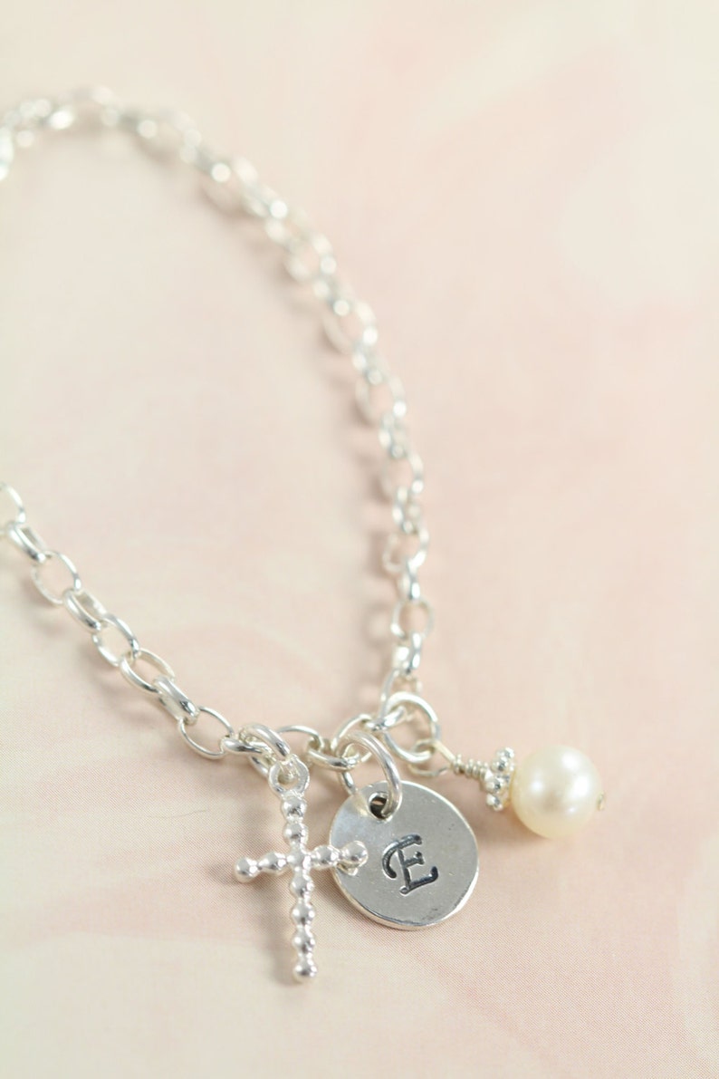Baptism Gift Bracelet for Girls Religious Jewelry Initial Etsy