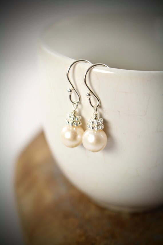 Flower Girl Pearl Earrings 925 Sterling Silver and Ivory White