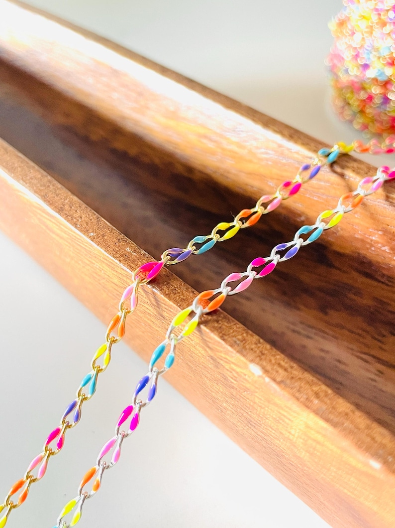 Neon Enamel Cable Chain – 18k Gold & Silver Finished, Permanent Jewelry ...