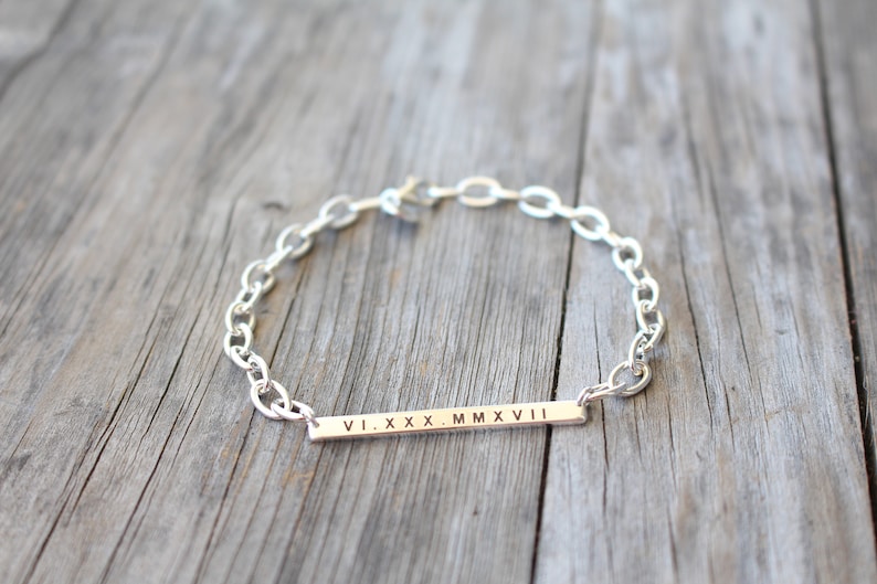 Skinny Bar Bracelet Engraved , Custom Name Plate Bracelet , Gift for Her , 925 Sterling Silver Jewelry image 3