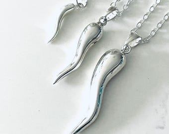 Italian Horn Necklace for Men, 925 Sterling Silver Pendant - Good