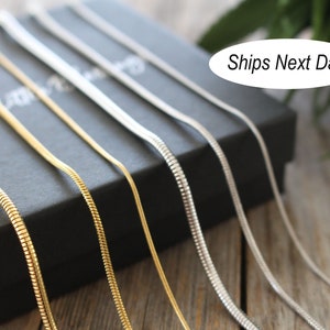 No Fade No Tarnish Snake Chain - 18k Gold - Silver Stainless Steel - Silver Everyday Jewelry Gift Necklaces Men Women - 1mm to 2.4mm